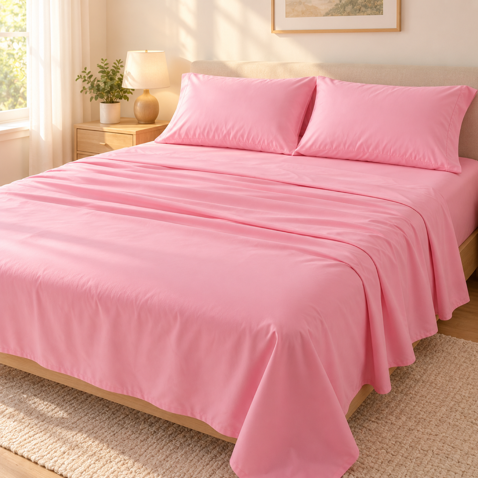 Deep Pocket Microfiber Sheet Set, Pink — scene
